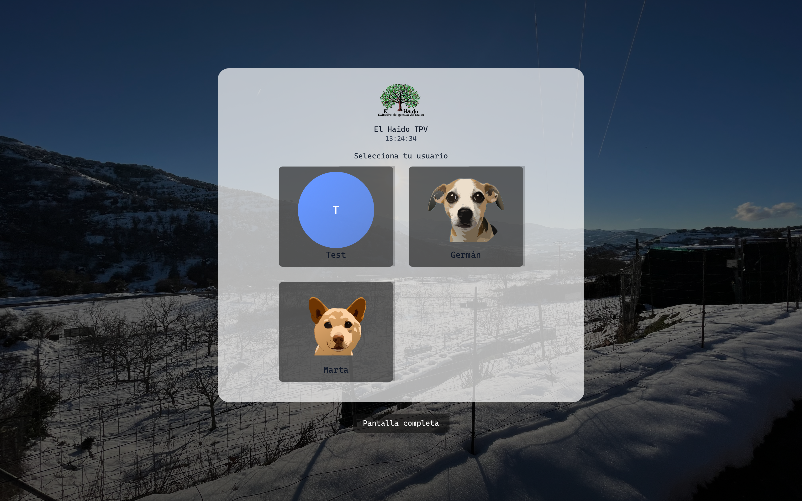 Pantalla de login con selección de usuario