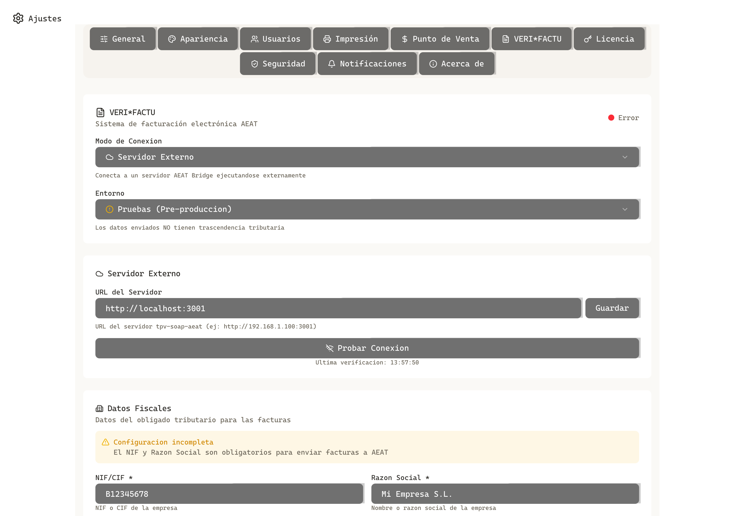 Configuración de VERI*FACTU