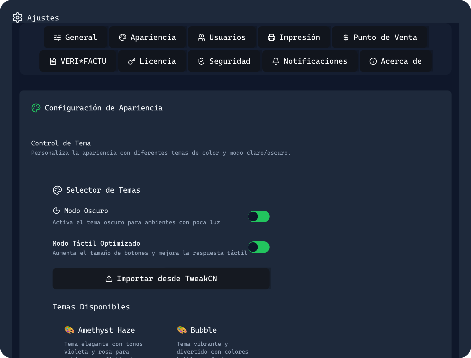 Selector de temas disponibles